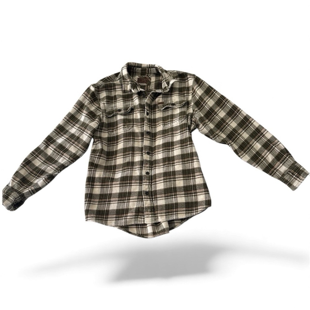 ORVIS Heavy Flannel Shirt Men Classic Fit Plaid Long Sleeve Button Up Pockets- L
